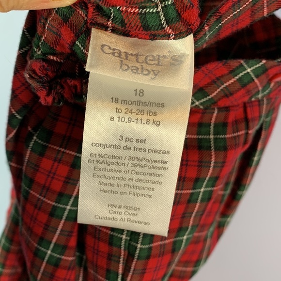 Carters vintage Christmas tartan plaid cotton dressy overalls red green 18 Mo - Picture 5 of 6